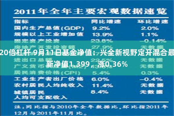 20倍杠杆 9月11日基金净值：兴全新视野定开混合最新净值1.399，涨0.36%