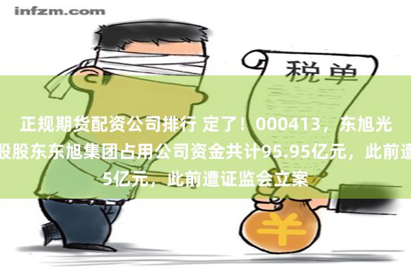 正规期货配资公司排行 定了！000413，东旭光电退市，控股股东东旭集团占用公司资金共计95.95亿元，此前遭证监会立案